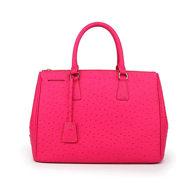 2013 Prada Classic Ostrich Leather Tote Bag 1786 in Rose red