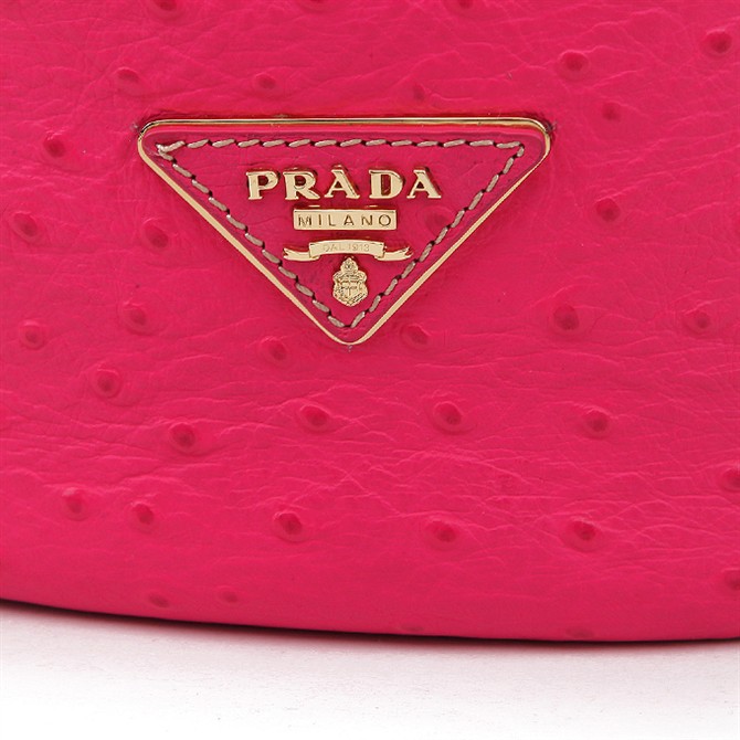 2013 Prada Classic Ostrich Leather Tote Bag 1786 in Rose red