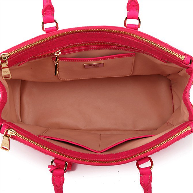 2013 Prada Classic Ostrich Leather Tote Bag 1786 in Rose red