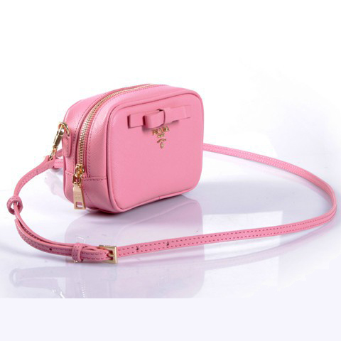 2013 Prada Saffiano Bow Small Shoulder Bag 1N1674 in Cherry pink