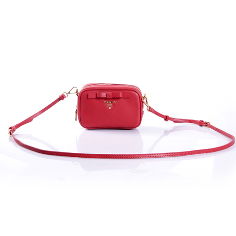 2013 Prada Saffiano Bow Small Shoulder Bag 1N1674 in Red