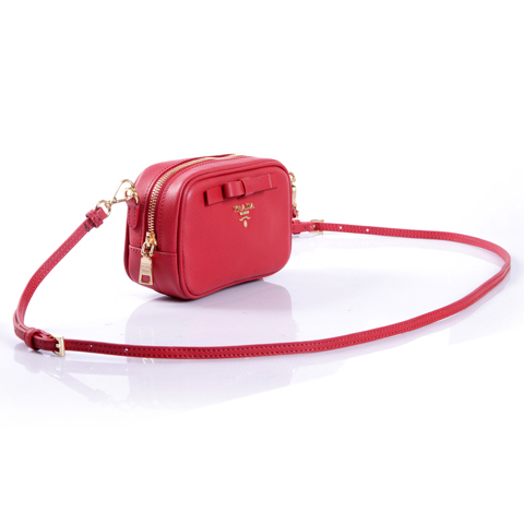 2013 Prada Saffiano Bow Small Shoulder Bag 1N1674 in Red