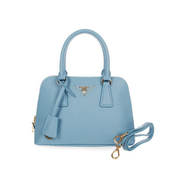 2013 Prada Saffiano Leather 25CM Two Handle Bag 0813 in Light Blue