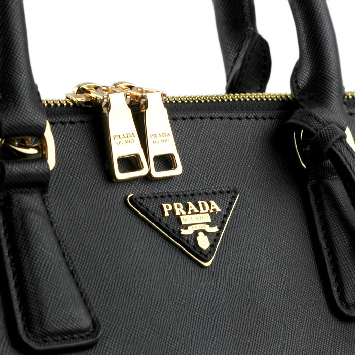 2013 Prada Saffiano Leather 33CM Two Handle Bag 0812 in Black