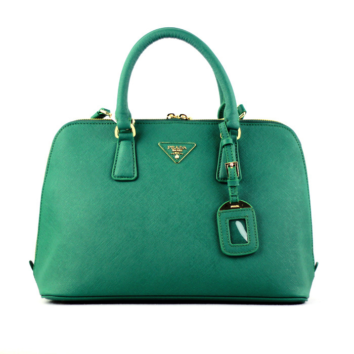 2013 Prada Saffiano Leather 33CM Two Handle Bag 0812 in Black green