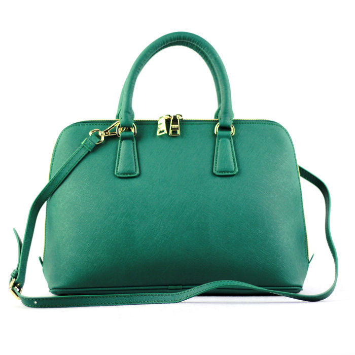 2013 Prada Saffiano Leather 33CM Two Handle Bag 0812 in Black green