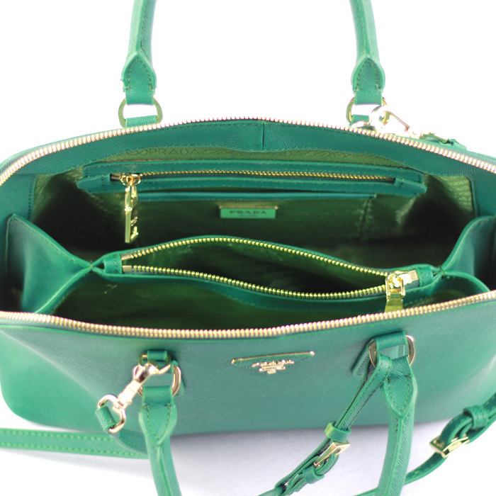 2013 Prada Saffiano Leather 33CM Two Handle Bag 0812 in Black green