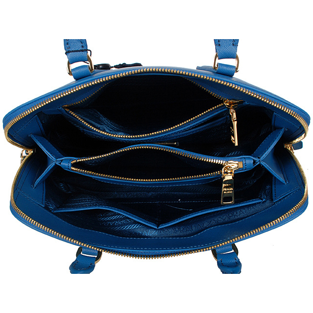 2013 Prada Saffiano Leather 33CM Two Handle Bag 0812 in Medium Blue