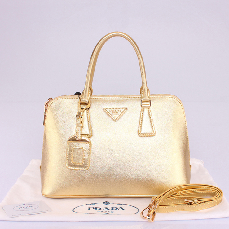 2013 Prada Saffiano Leather 33CM Two Handle Bag 0837 in Gold