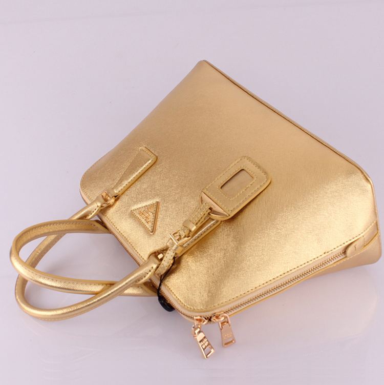 2013 Prada Saffiano Leather 33CM Two Handle Bag 0837 in Gold