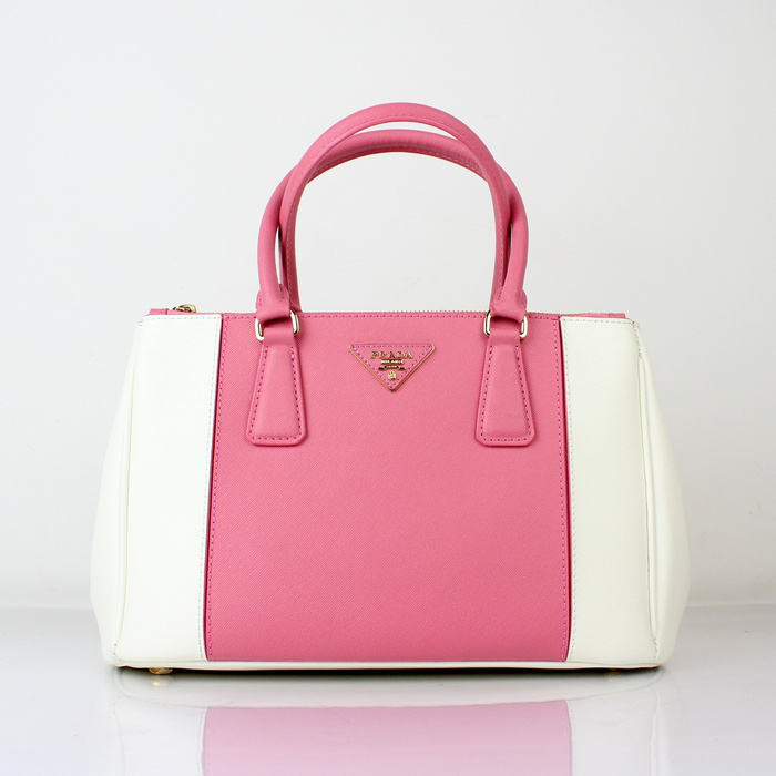 2013 Prada Saffiano Leather Tote Bag 1801 in cherry pink with White