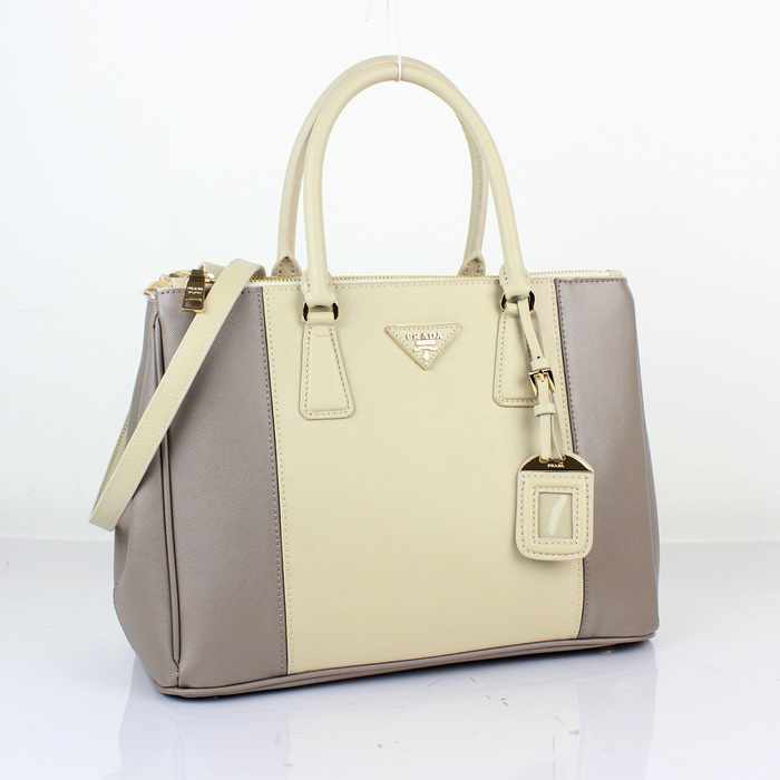 2013 Prada Saffiano Leather Tote Bag 2274 in Beige with Grey