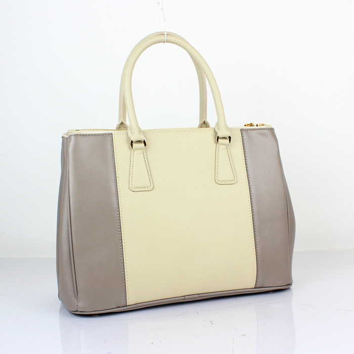 2013 Prada Saffiano Leather Tote Bag 2274 in Beige with Grey