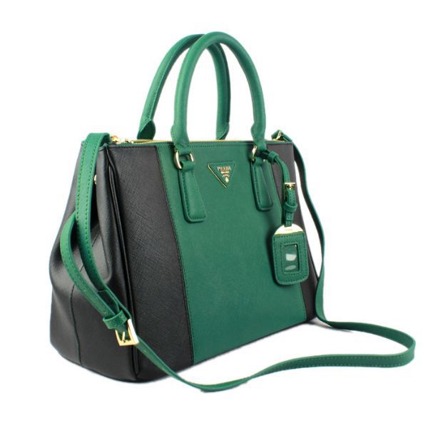 2013 Prada Saffiano Leather Tote Bag 2274 in Black with Green