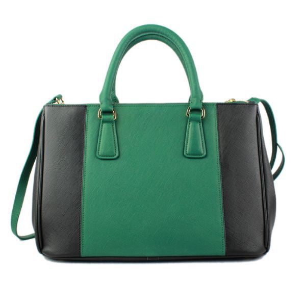 2013 Prada Saffiano Leather Tote Bag 2274 in Black with Green