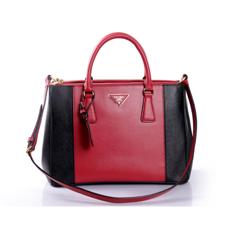 2013 Prada Saffiano Leather Tote Bag 2274 in Black with Red