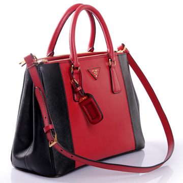 2013 Prada Saffiano Leather Tote Bag 2274 in Black with Red