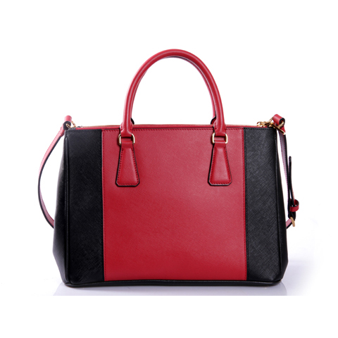 2013 Prada Saffiano Leather Tote Bag 2274 in Black with Red