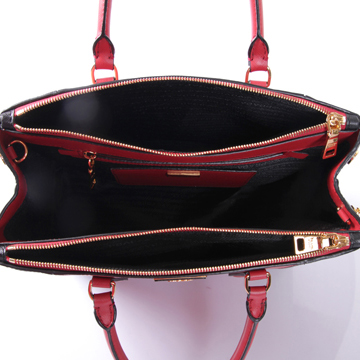 2013 Prada Saffiano Leather Tote Bag 2274 in Black with Red