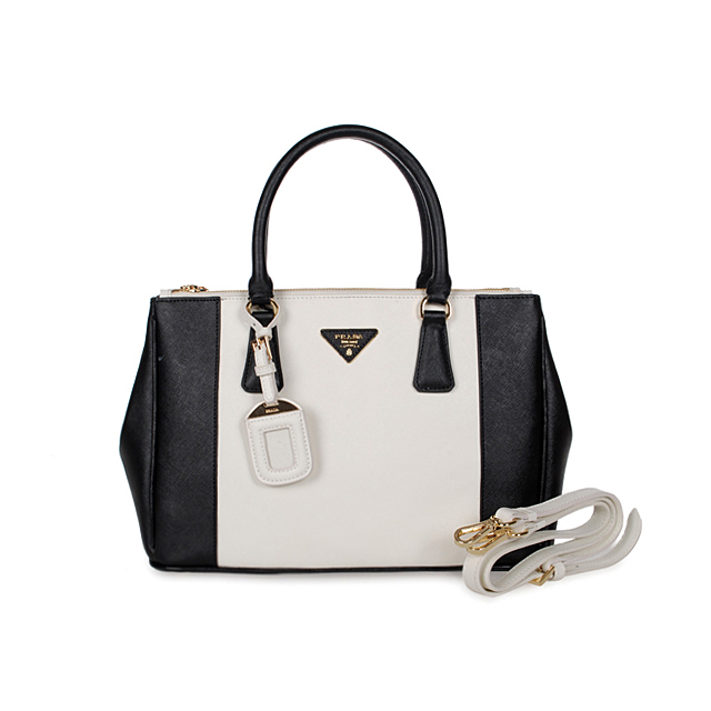 2013 Prada Saffiano Leather Tote Bag 2274 in Black with White