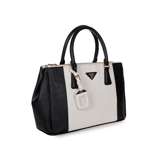 2013 Prada Saffiano Leather Tote Bag 2274 in Black with White