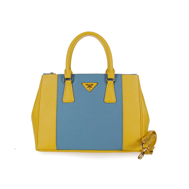 2013 Prada Saffiano Leather Tote Bag 2274 in Blue with Yellow