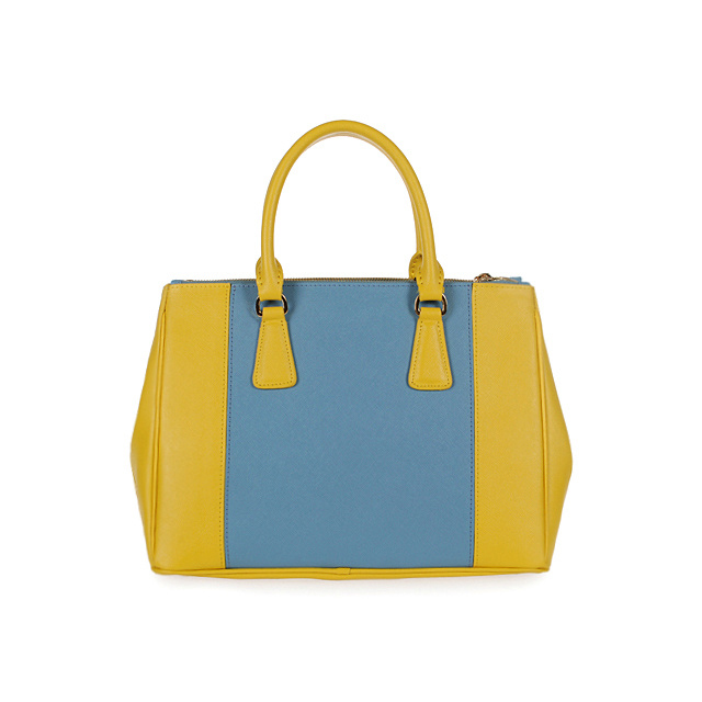 2013 Prada Saffiano Leather Tote Bag 2274 in Blue with Yellow