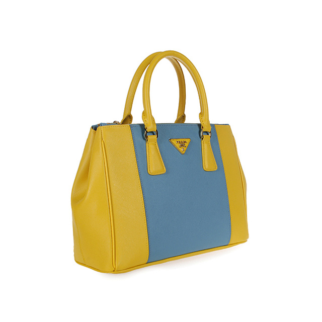 2013 Prada Saffiano Leather Tote Bag 2274 in Blue with Yellow