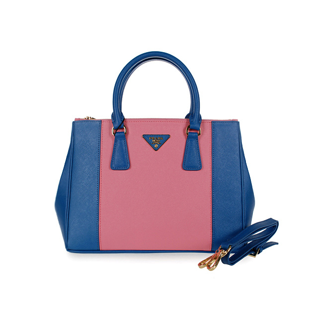 2013 Prada Saffiano Leather Tote Bag 2274 in Cherry pink with Blue