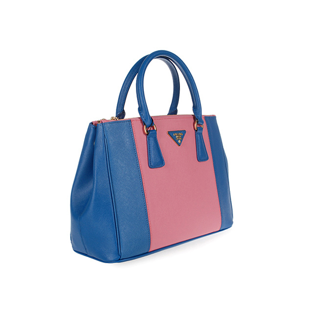 2013 Prada Saffiano Leather Tote Bag 2274 in Cherry pink with Blue