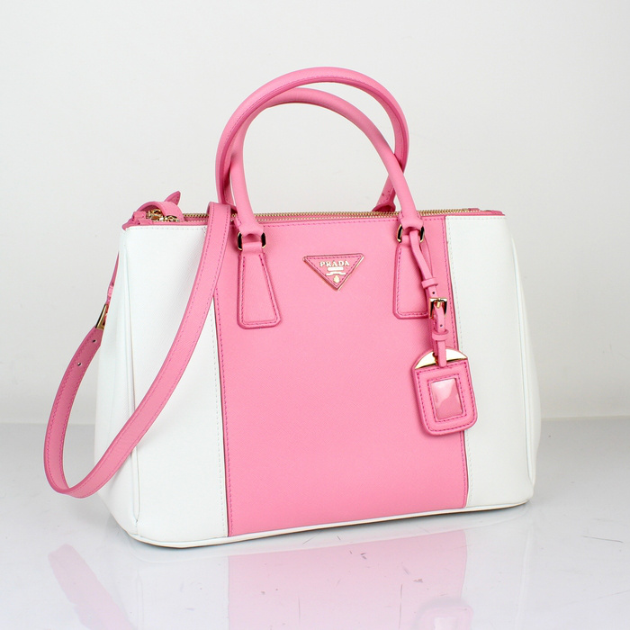 2013 Prada Saffiano Leather Tote Bag 2274 in Cherry pink with White