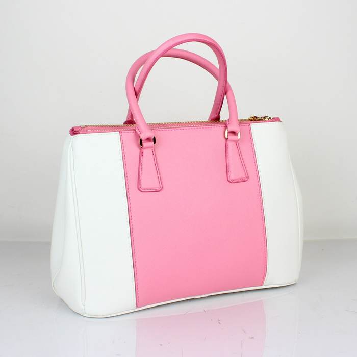 2013 Prada Saffiano Leather Tote Bag 2274 in Cherry pink with White