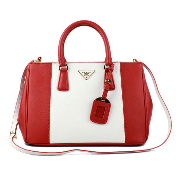 2013 Prada Saffiano Leather Tote Bag 2274 in Flame with White