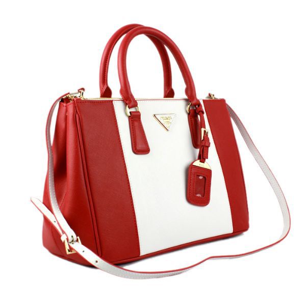 2013 Prada Saffiano Leather Tote Bag 2274 in Flame with White