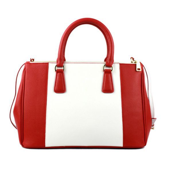 2013 Prada Saffiano Leather Tote Bag 2274 in Flame with White