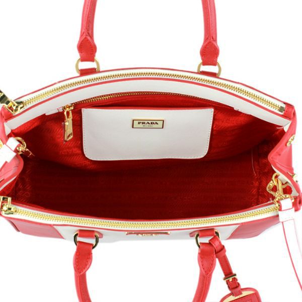 2013 Prada Saffiano Leather Tote Bag 2274 in Flame with White