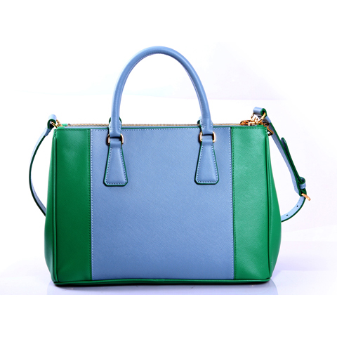 2013 Prada Saffiano Leather Tote Bag 2274 in Green with Skyblue