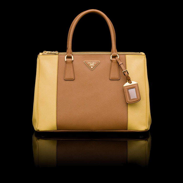 2013 Prada Saffiano Leather Tote Bag 2274 in Lemon yellow with Apricot