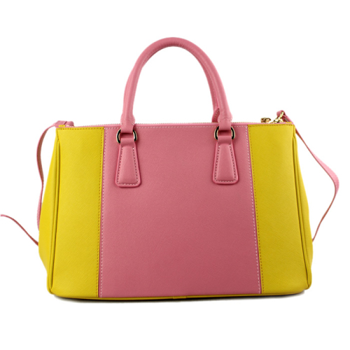 2013 Prada Saffiano Leather Tote Bag 2274 in Lemon yellow with cherry pink