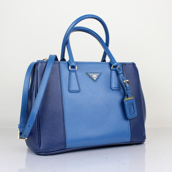 2013 Prada Saffiano Leather Tote Bag 2274 in Light blue with dark blue