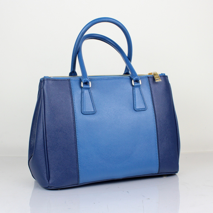 2013 Prada Saffiano Leather Tote Bag 2274 in Light blue with dark blue