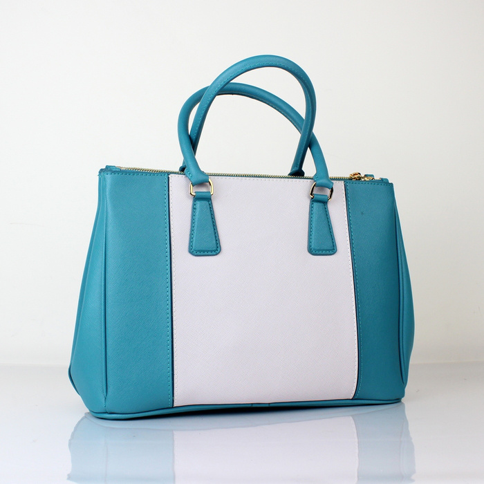 2013 Prada Saffiano Leather Tote Bag 2274 in OffWhite with Light Blue