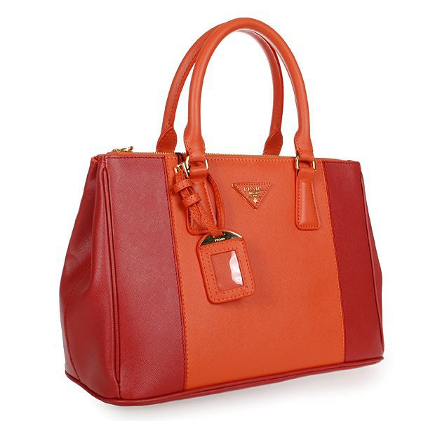 2013 Prada Saffiano Leather Tote Bag 2274 in Orange with Flame