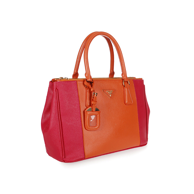 2013 Prada Saffiano Leather Tote Bag 2274 in Orange with Rose red