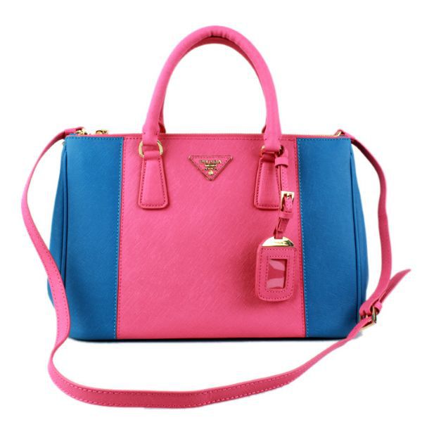 2013 Prada Saffiano Leather Tote Bag 2274 in Peach with Blue