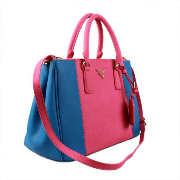 2013 Prada Saffiano Leather Tote Bag 2274 in Peach with Blue