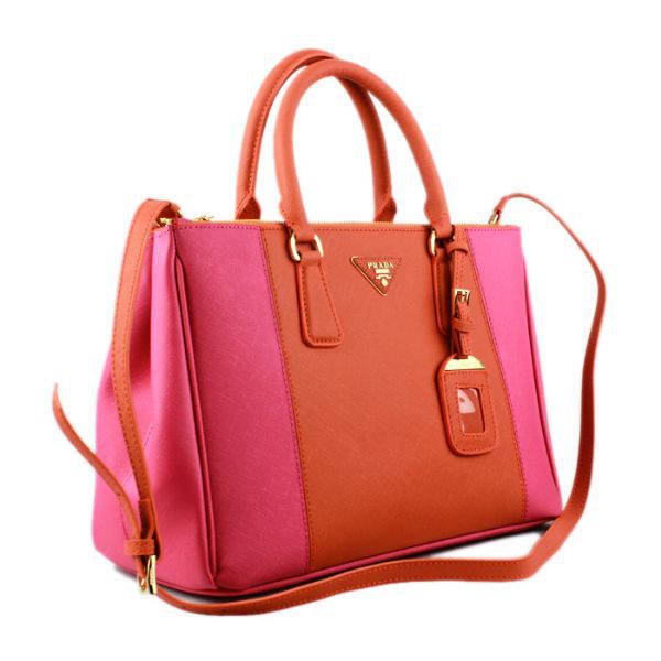 2013 Prada Saffiano Leather Tote Bag 2274 in Peach with Orange