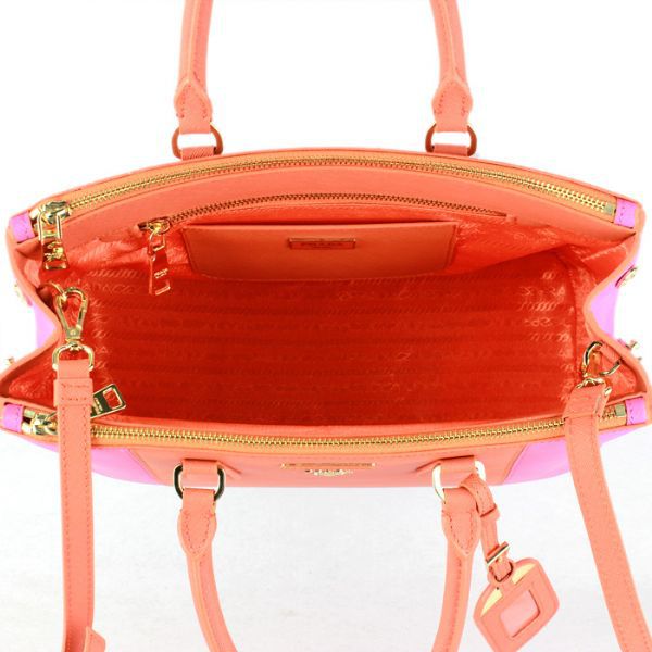 2013 Prada Saffiano Leather Tote Bag 2274 in Peach with Orange