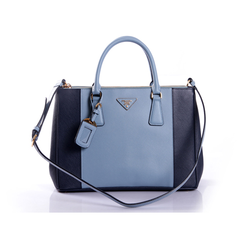 2013 Prada Saffiano Leather Tote Bag 2274 in RoyalBlue with Light Blue