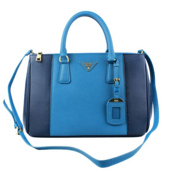 2013 Prada Saffiano Leather Tote Bag 2274 in Skyblue with Dark blue